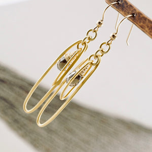 TN Elongated Oval Hoops and Smoky Quartz Earrings (Gold-filled)