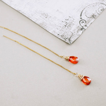 Orange CZ Threader Earrings