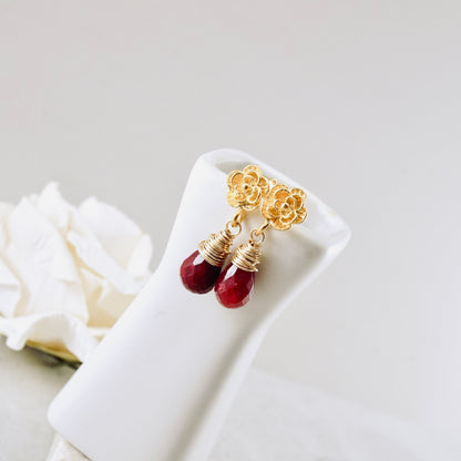 Natural Ruby Flower Post Eartings