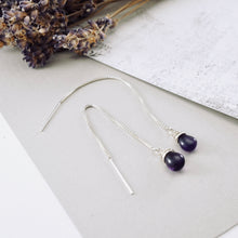 Load image into Gallery viewer, TN Amethyst Threader Box Chain Earrings (SS)