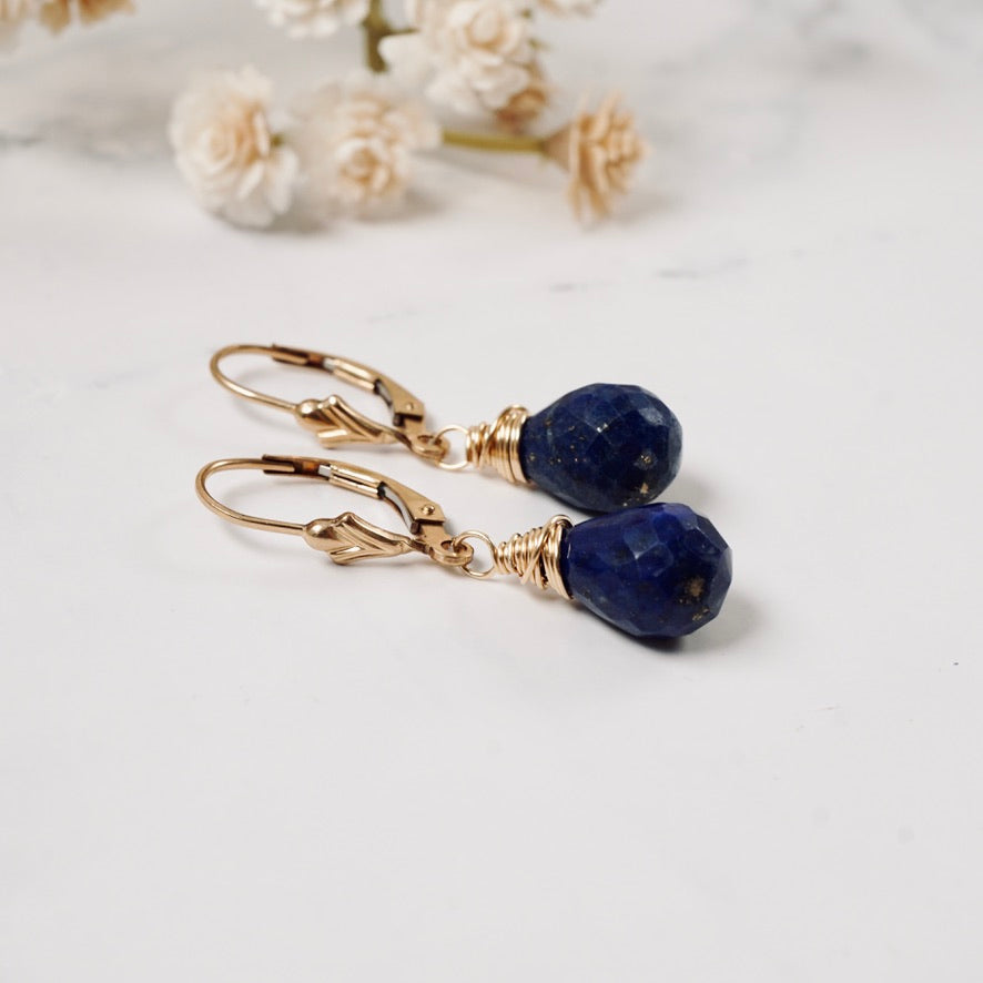 Petite Lapis Drop Earrings Leverback
