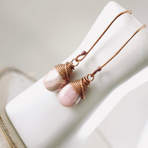 TN Rhodochrosite Long Drop Earrings (Copper)