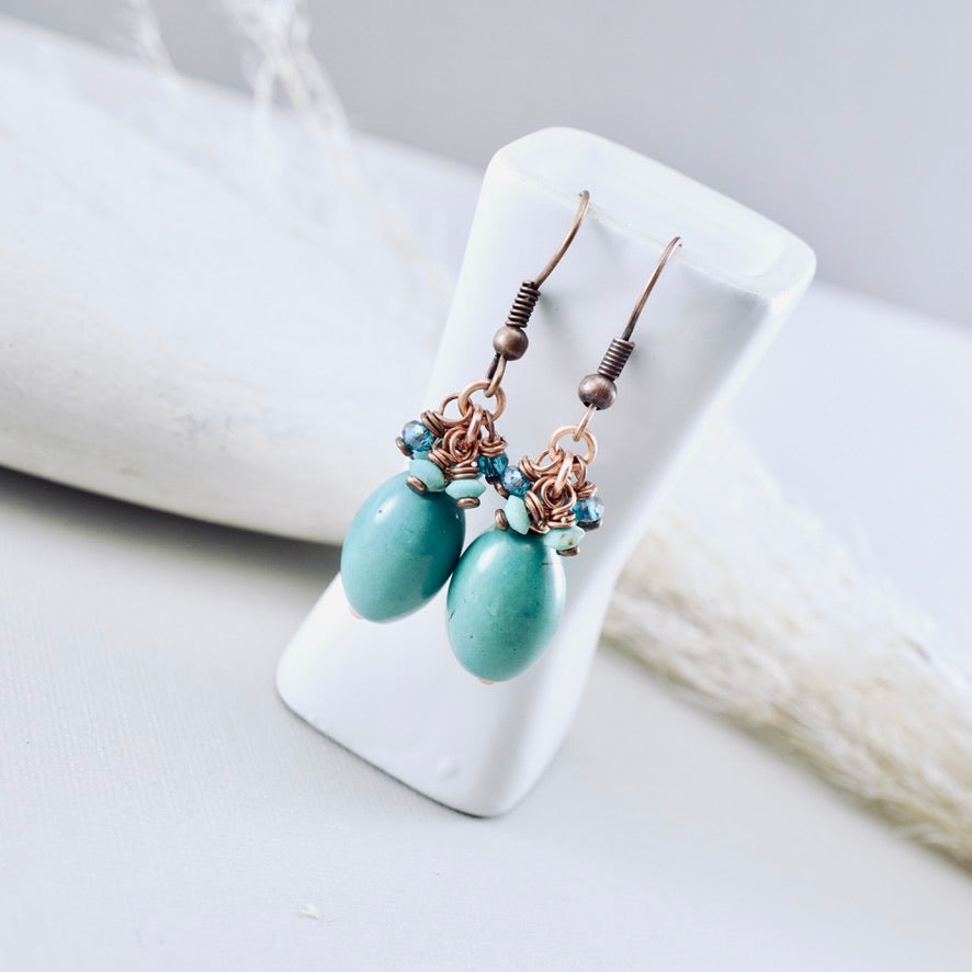 TN Natural Turquoise Barrel Earrings (Copper)