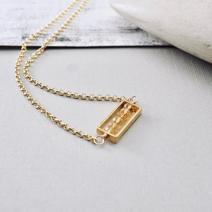 Citrine Petite Bar Necklace (GF)