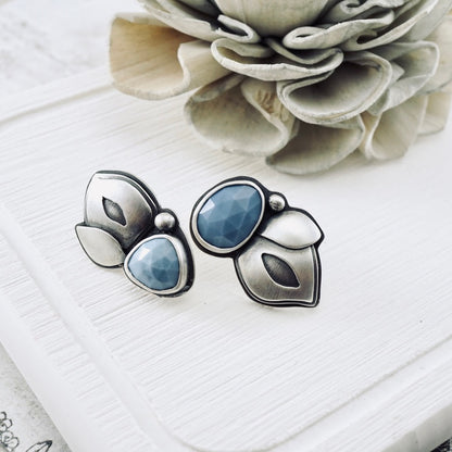 Blue Opal Leaf Stud Earrings