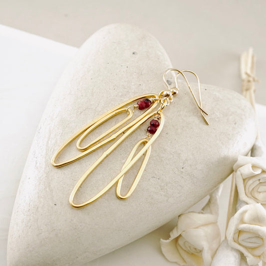 Elongated Double Hoops Ruby Earrings