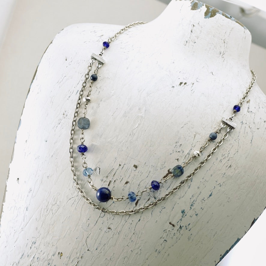 TN Double Strand Lapis & Kyanite Necklace (Silver)