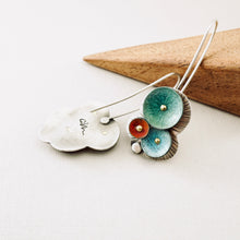 Load image into Gallery viewer, Waterdrop Cluster Long Earrings (Aqua, Moss &amp; Coral)