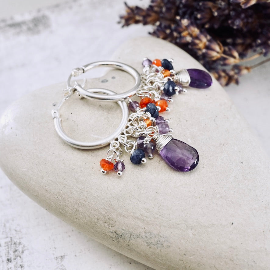 Amethyst & Carnelian Cocktail Hoop Earrings