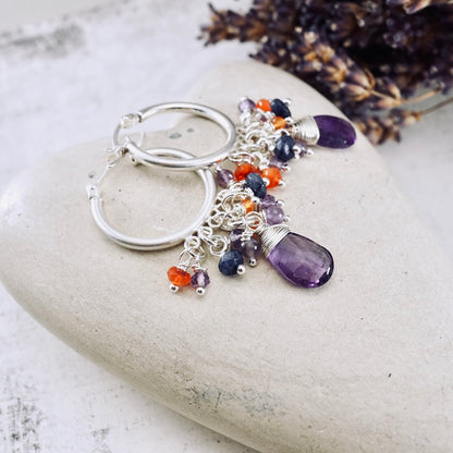 Amethyst & Carnelian Cocktail Hoop Earrings