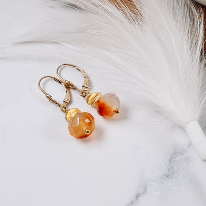 Carnelian Agate Cornflake Drop Earrings (GF)