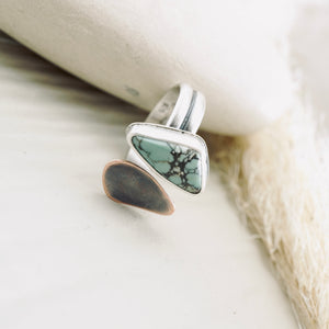 River Songs - Small Geometric Turquoise & Copper Ring (size 7)