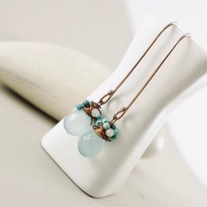 TN Chalcedony Drop Turquoise/Aqua Wrap Earrings (Copper)