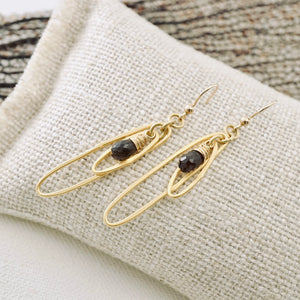 TN Elongated Oval Hoops and Smoky Quartz Earrings (Gold-filled)