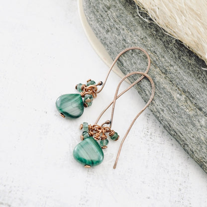 Malachite Long Drop Earrings