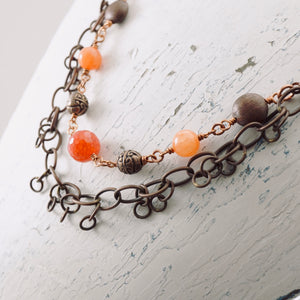TN Pink Agate Double Strand Necklace (Copper)
