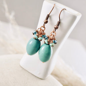 TN Natural Turquoise Barrel Earrings (Copper)