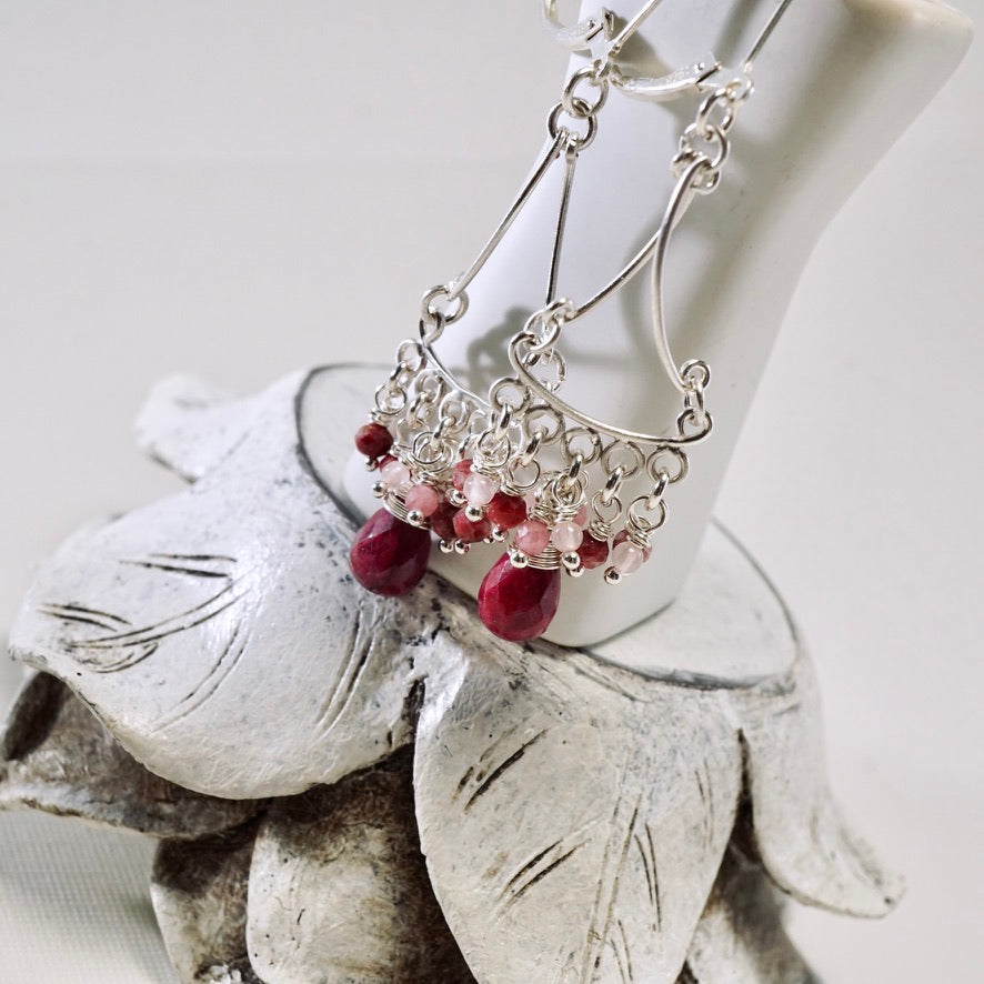 Ruby Blush Bouquet Chandelier Earrings