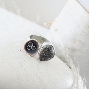 River Songs - Speckled Brown Pebble & Copper Bowls Ring (Size 7 1/2)