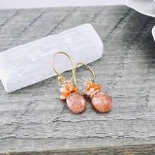 Load image into Gallery viewer, TN Sunstone &amp; Carnelian Nested Earrings (Gold-vermeil)
