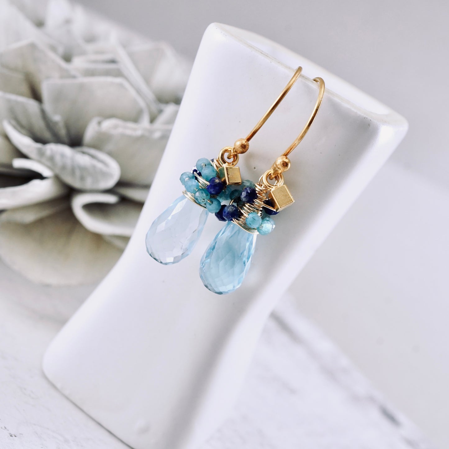 Blue Topaz, Apatite & Lapis Nested Earrings