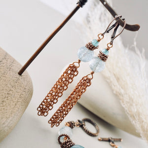 TN Boho Shoulder Duster Blue Quartz Earrings (Copper)