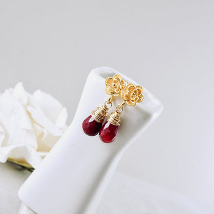Natural Ruby Flower Post Eartings