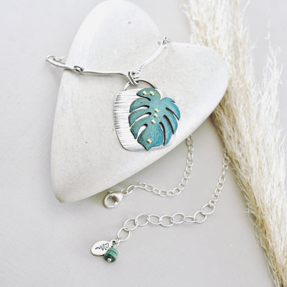 Monstera Square Pendant (Aqua Green)