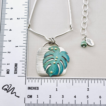 Monstera Square Pendant (Aqua Green)