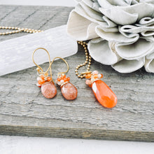 Load image into Gallery viewer, TN Sunstone &amp; Carnelian Nested Earrings (Gold-vermeil)