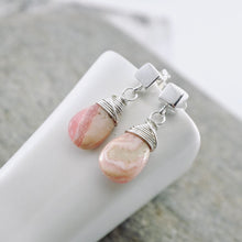 Load image into Gallery viewer, TN Rhodochrosite Petite Square Stud Earrings (SS)