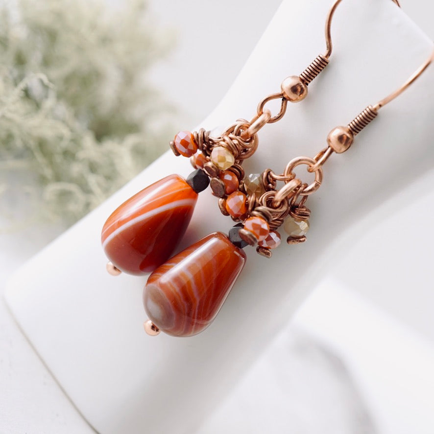 Fire Agate Copper Noodle Bracelet (Toggle Clasp)