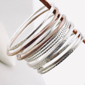 Stackable - Thin Flat Textured Bangle Bracelet (Sterling)
