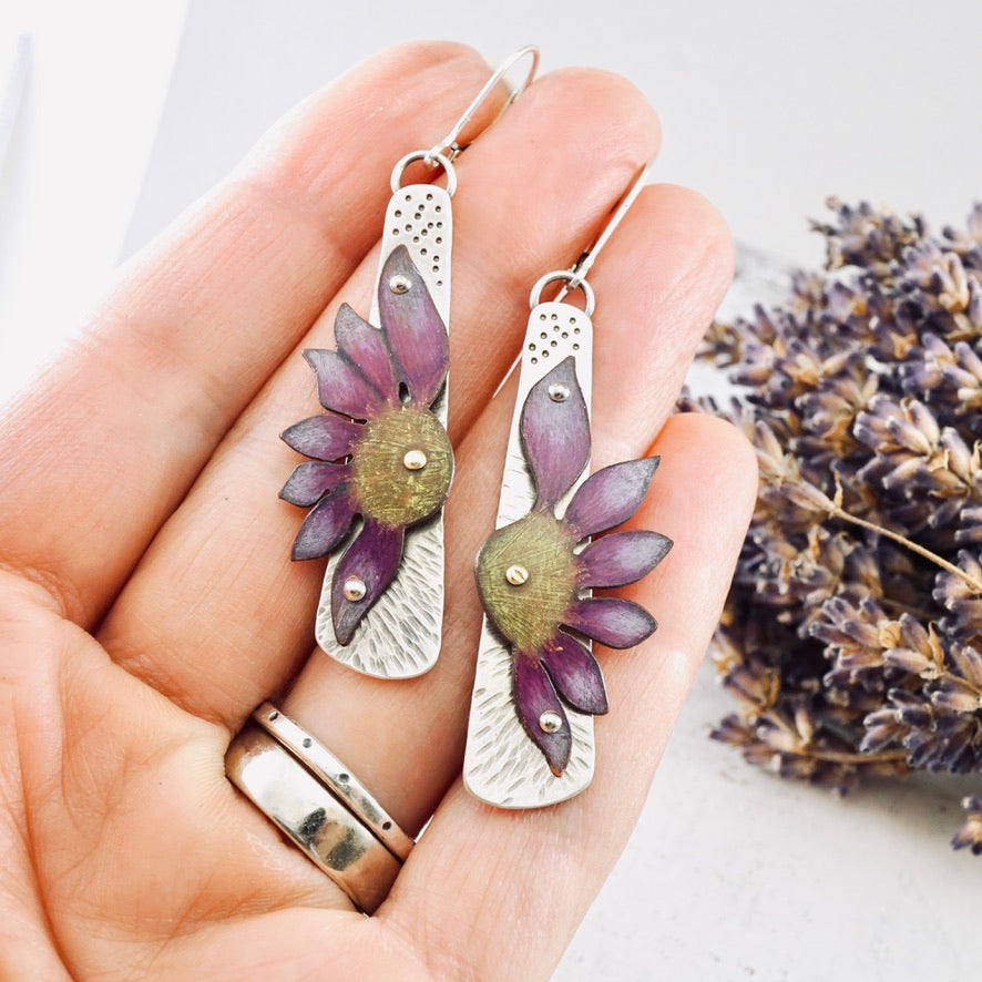 Wildflower Tapered Drop Earrings (Mulberry & Gold)