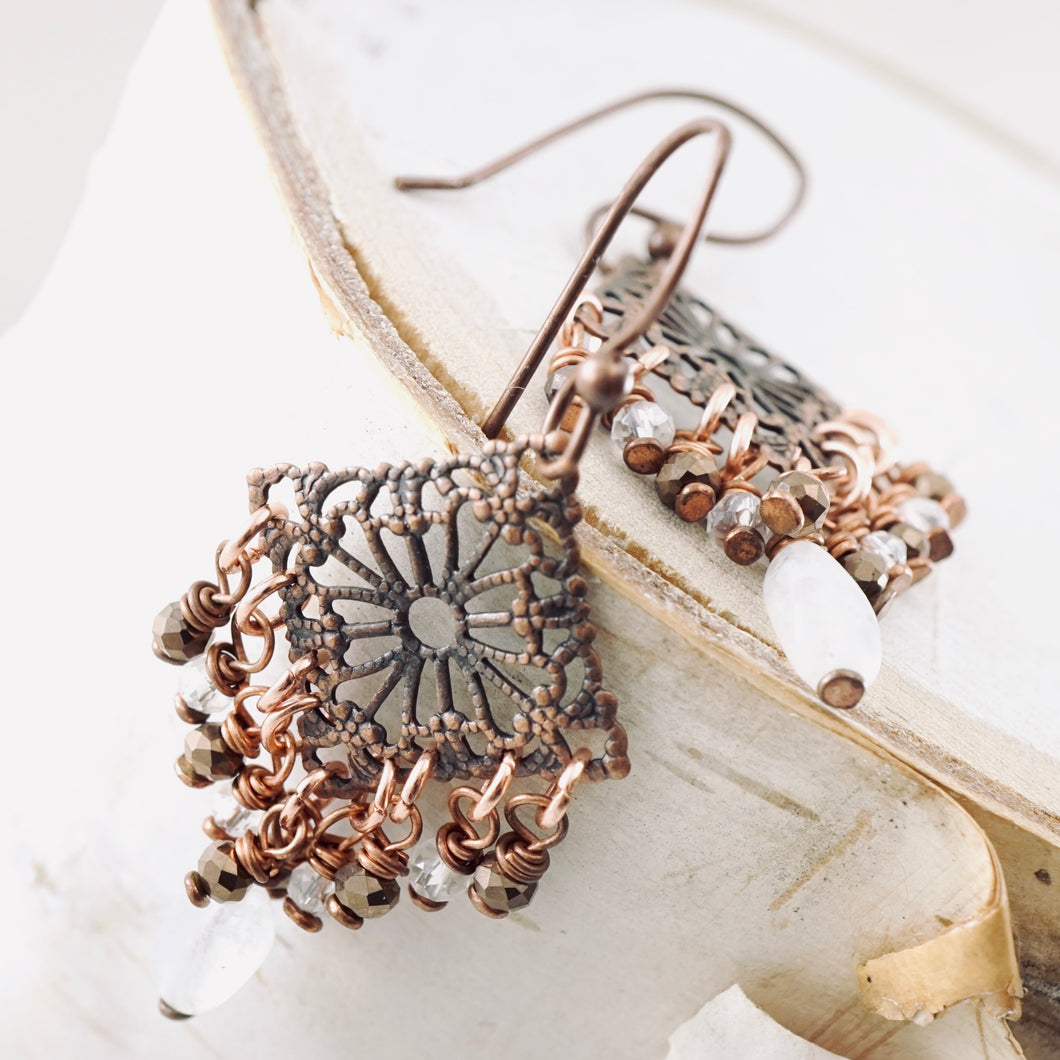 TN Petite Lace Moonstone Chandelier Earrings (Copper)