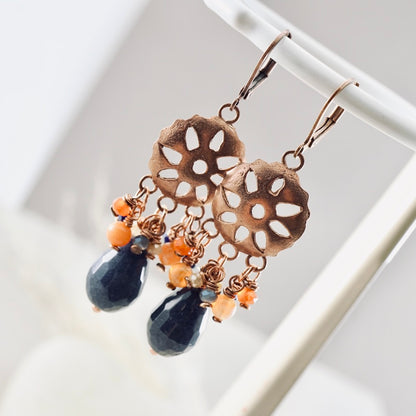 Dumortierite Mexican Sun Chandelier Earrings