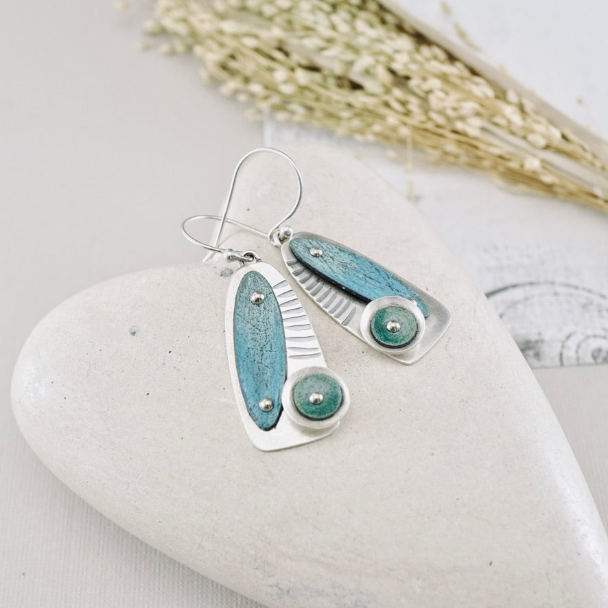 RH - Retro Tapered Drop Earrings (Turquoise & Green)