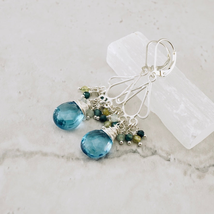 Swiss Blue Topaz Chandelier Earrings