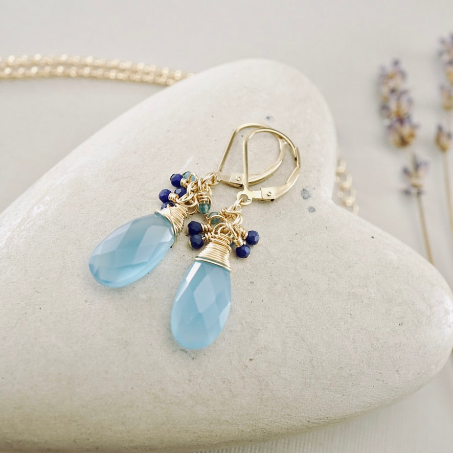 Frosty Blue Chalcedony & Lapis Earrings