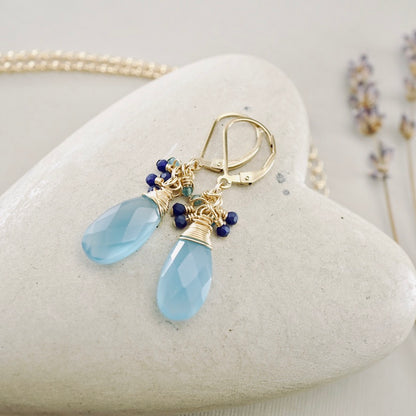 Frosty Blue Chalcedony & Lapis Earrings