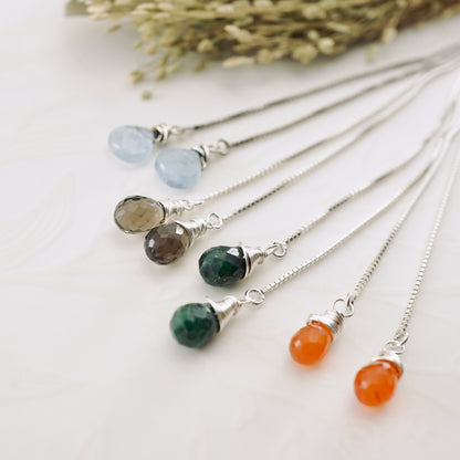 Smoky Quartz Threader Box Chain Earrings