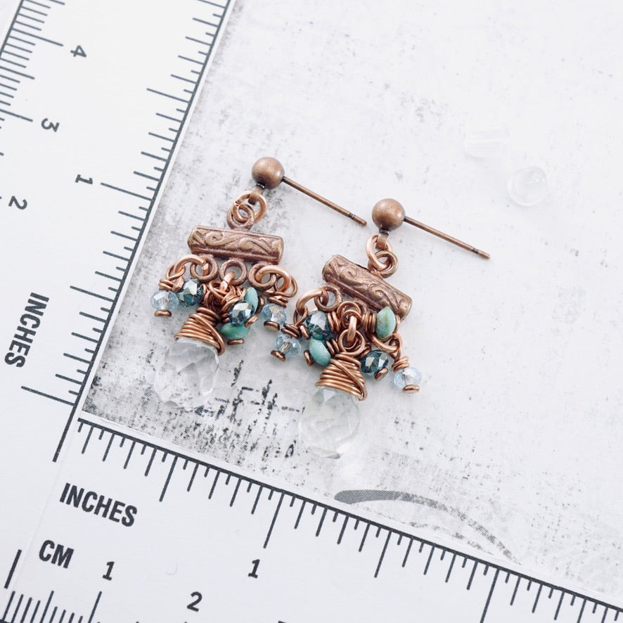 Blue Quartz and Turquoise Petite Chandelier Earrings