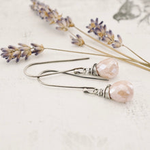 Load image into Gallery viewer, TN Diamond Coated Rose Quartz Long Earrings (SS)