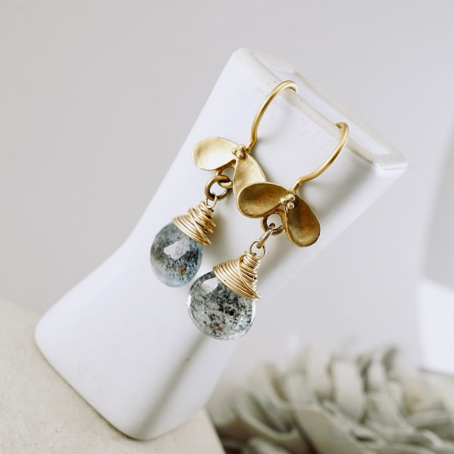 Moss Aquamarine Ladybug Earrings