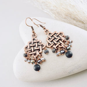 TN Black Pearl & Onyx Celtic Knot Earrings (Copper)