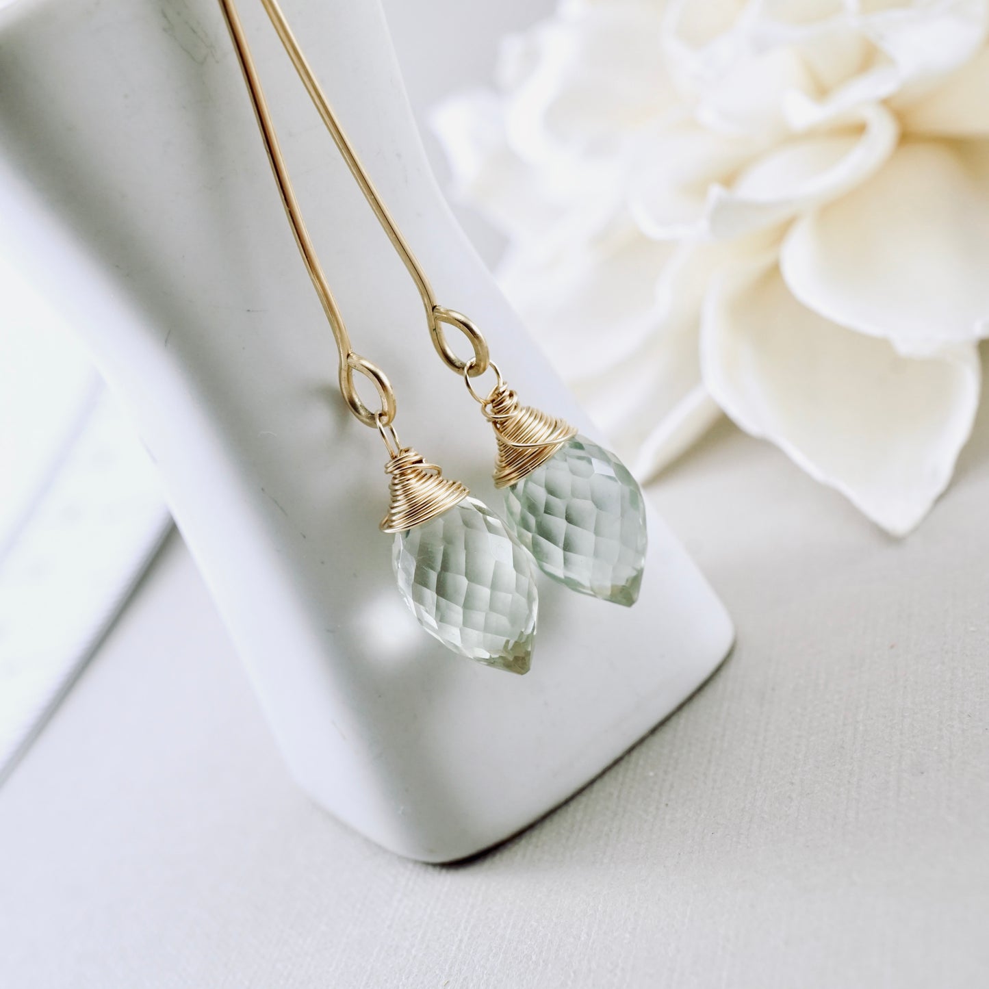 Green Amethyst Long Earrings