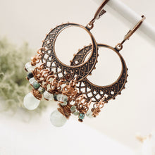Load image into Gallery viewer, TN Aqua &amp; Turquoise Filigree Chandelier Earrings (Copper)