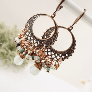 TN Aqua & Turquoise Filigree Chandelier Earrings (Copper)