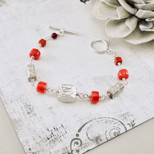 Coral & Silver Rhythm Bracelet