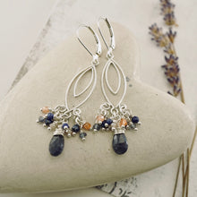 Load image into Gallery viewer, TN Iolite &amp; Sunstone Marquise Chandelier Earrings (SS)